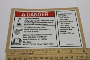 Genie Lift Part # 97715GT - DECAL,DANGER/NOTICE,TIRE SPECS, EA