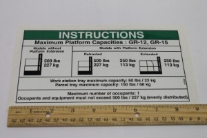 Genie Lift Part # 97827GT - DECAL-NOTICE,MAX CAP-500#,STD*, EA