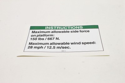 Genie Lift Part # 97887GT - DECAL,INSTR,MAX SIDE FRC,ANSI, EA