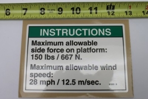 Genie Lift Part # 97893GT - DECAL,NOTICE,SIDE FRC/WINDANSI, EA