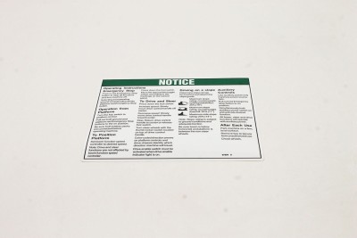 Genie Lift Part # 97894GT - DECAL,NOTICE,OPER INST PLAT,DC, EA