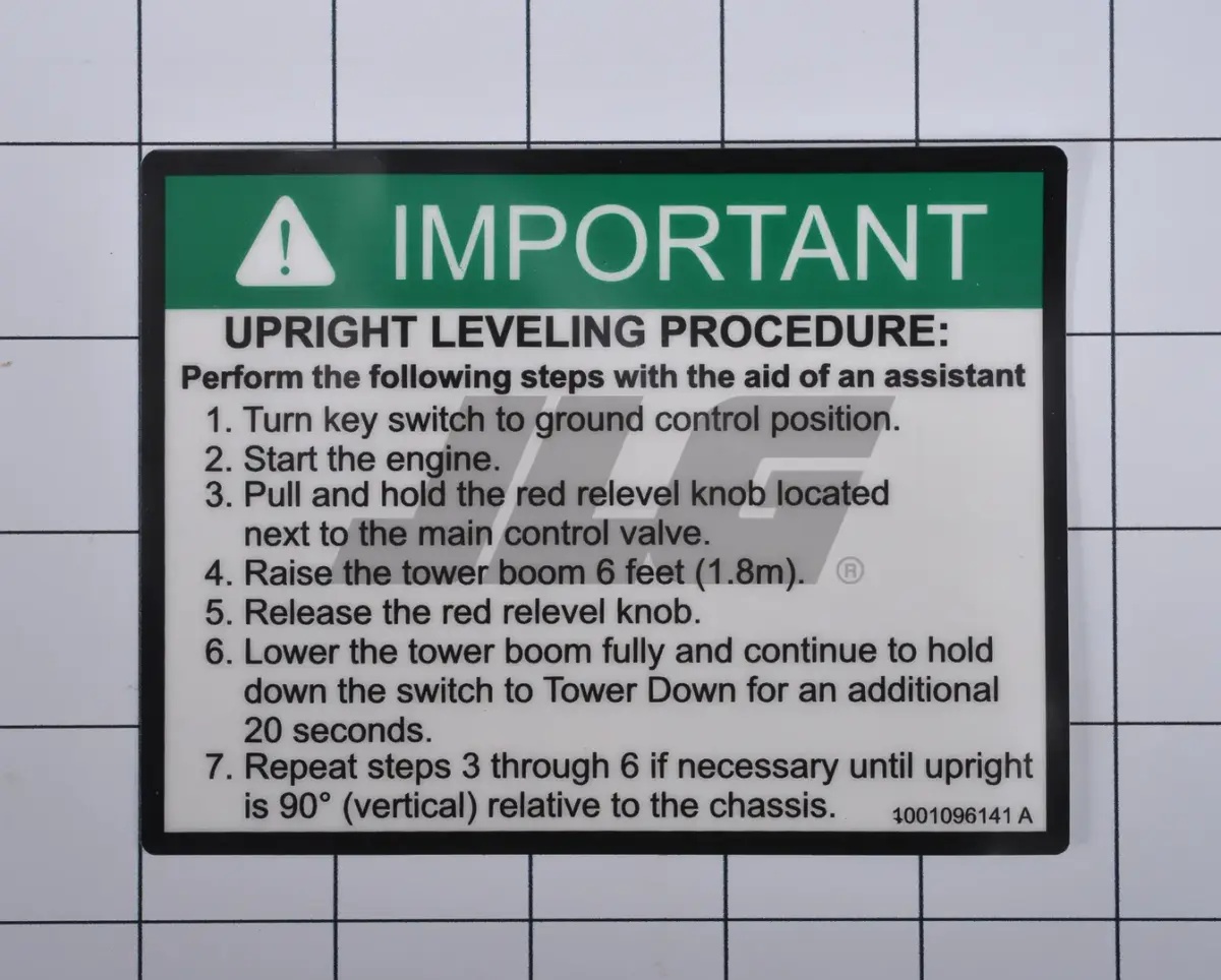 JLG Part # 1001096141 | DECAL,IMPORTANT MANUAL DECENT, EA