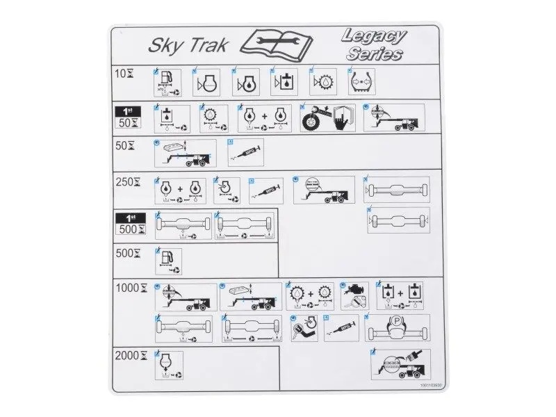 JLG Part # 1001103930 | DECAL,MAINTENANCE CHART, EA