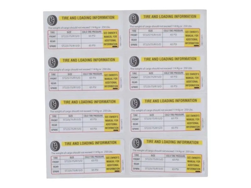 JLG Part # 1001112471 | DECAL,VEHICLE PLACARD, EA