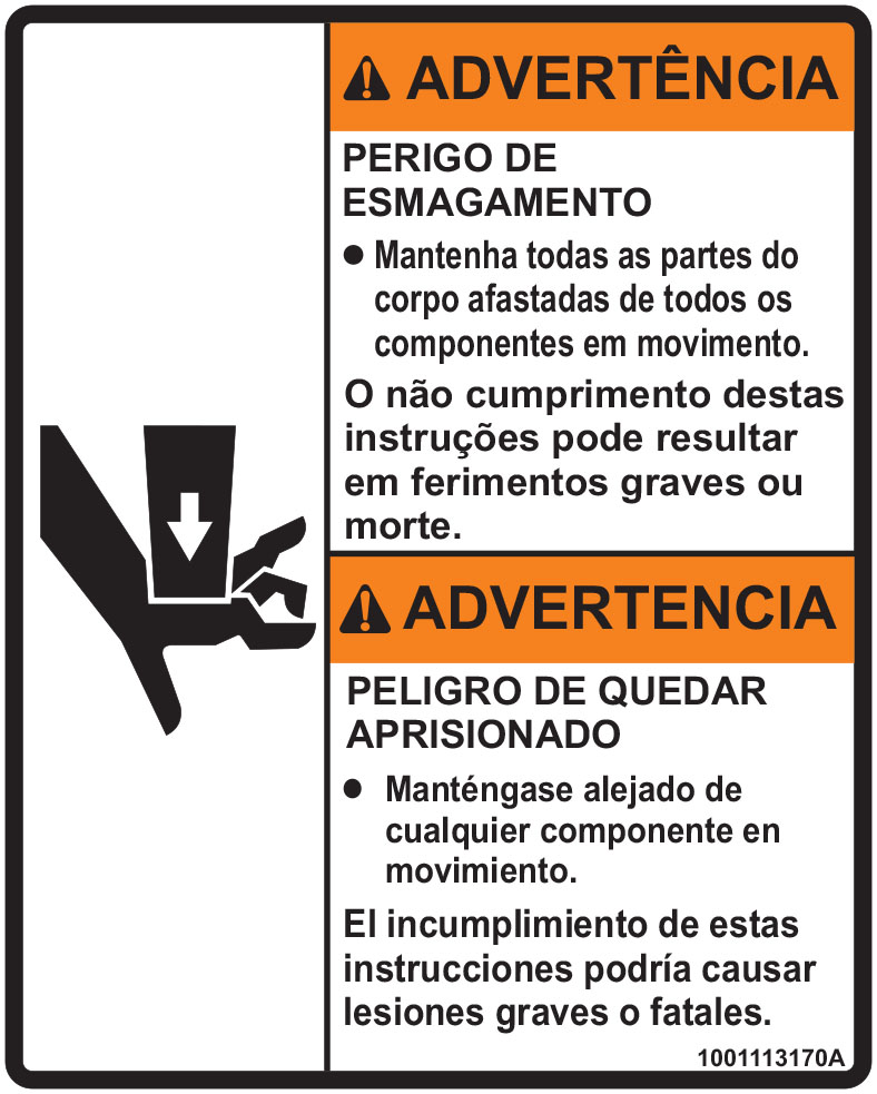 JLG Part # 1001113170 | DECAL,HAND CRUSHING, EA