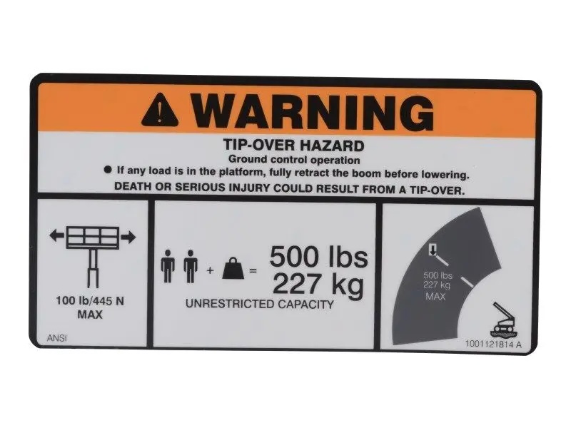 JLG Part # 1001121814 | DECAL,WARNING, MAX CAP. DOM., EA