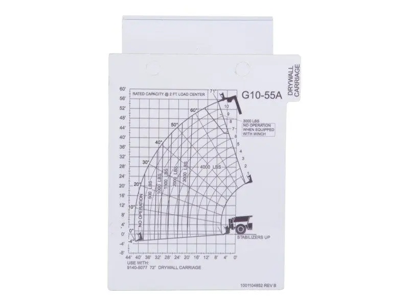 JLG Part # 1001104852 | LOAD,CHART - G10-55A, EA