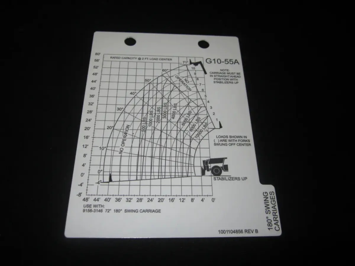 JLG Part # 1001104856 | LOAD,CHART - G10-55A, EA