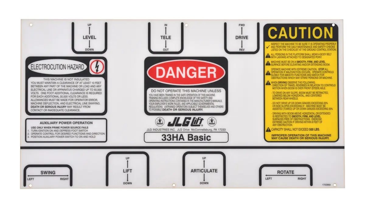 JLG Part # 1700869 | DECAL, CONSOLE, EA