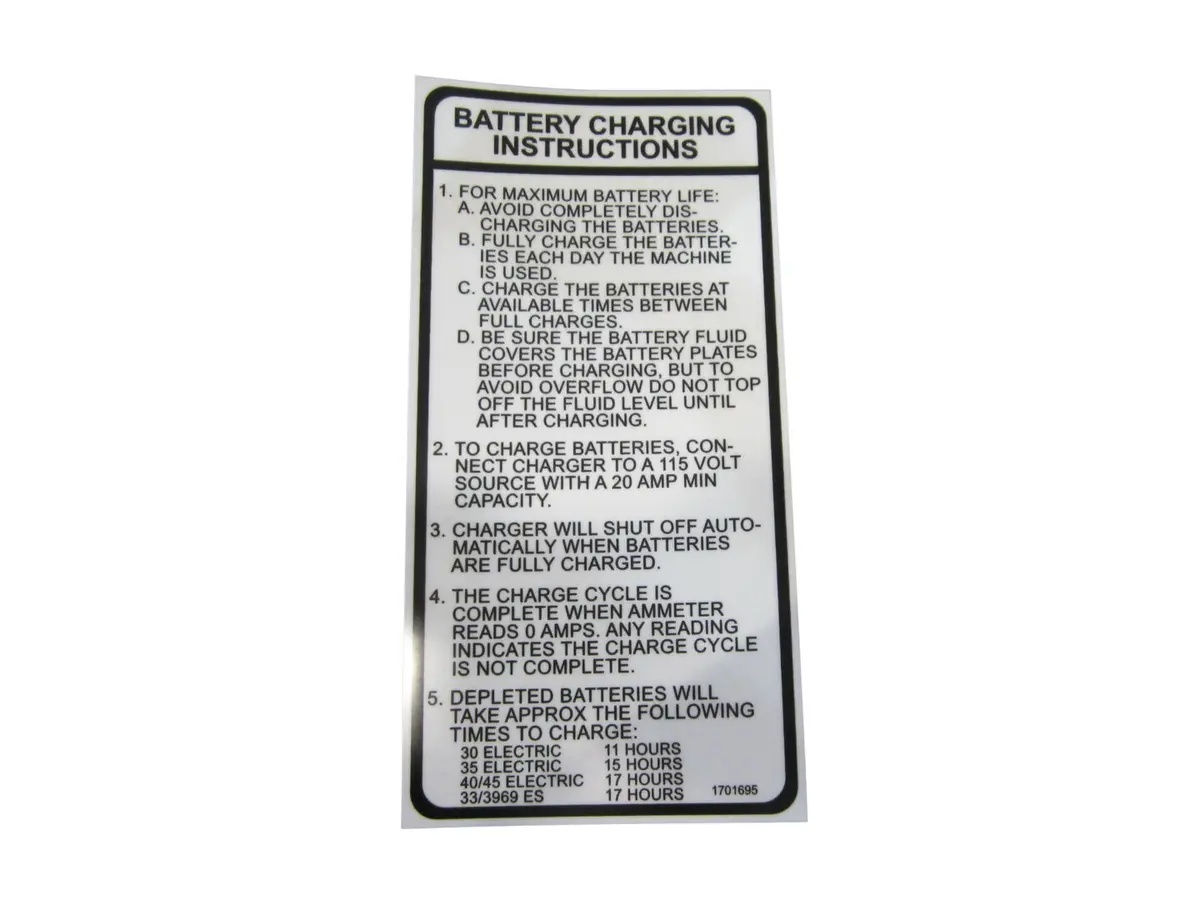 JLG Part # 1701695 | DECAL, CHRG 110V (DOM/CSA), EA