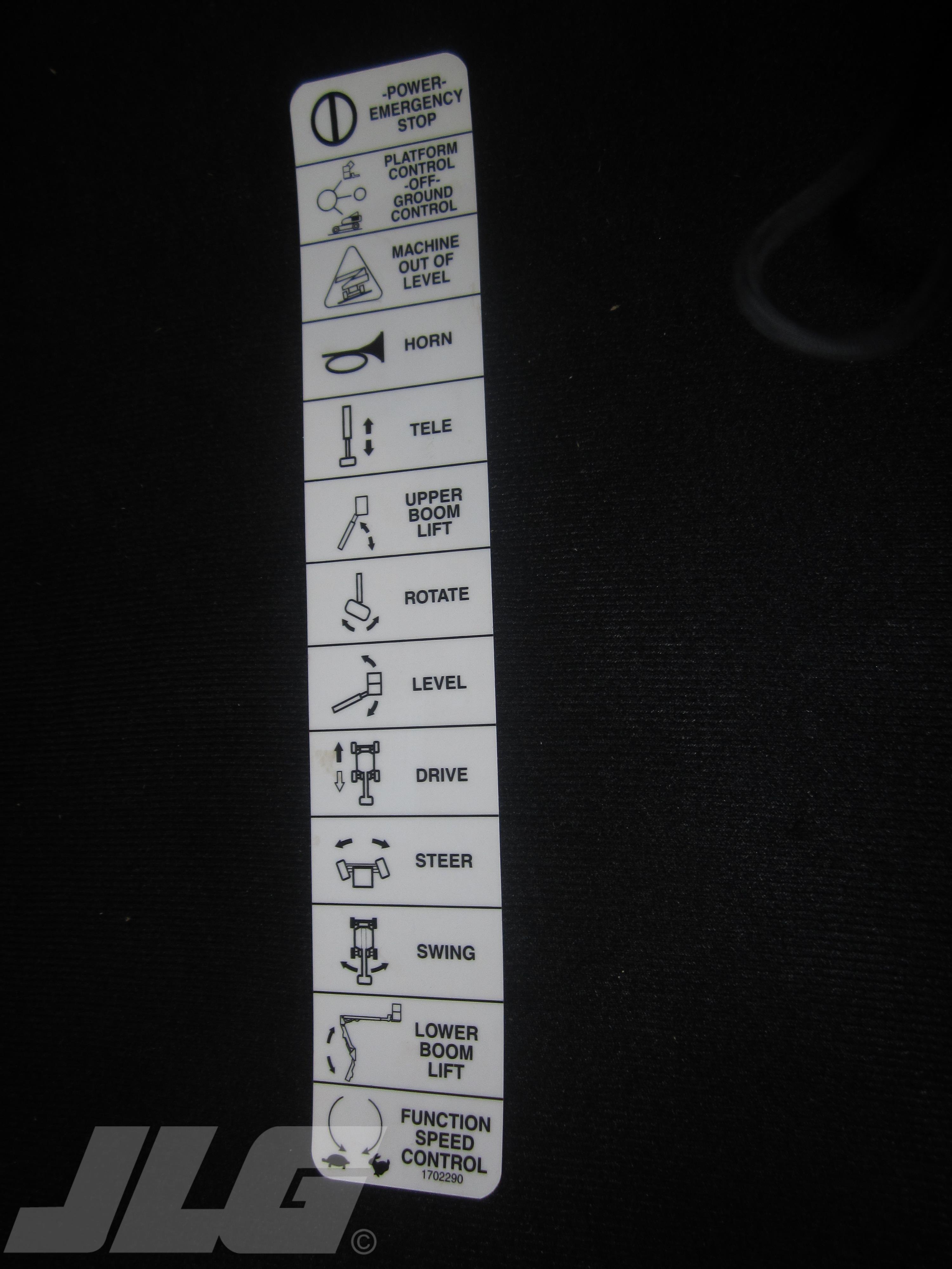 JLG Part # 1702290 - DECAL, (LEGEND), EA