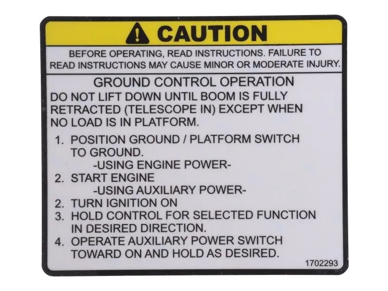 JLG Part # 1702293 | DECAL, (GRND CONT OPER), EA