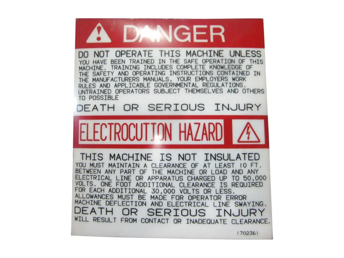 JLG Part # 1702361 | DECAL, ELEC HAZARD, EA