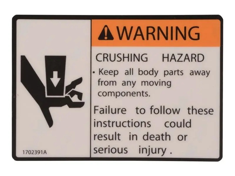 JLG Part # 1702391 | DECAL, CRUSHING HAZARD, EA