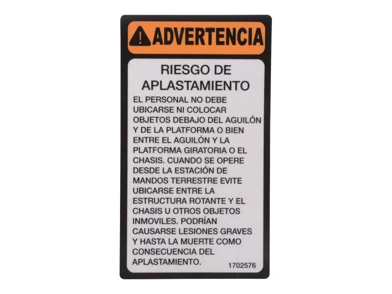 JLG Part # 1702576 | DECAL, CRUSH HAZARD(SPA,LAT AM, EA