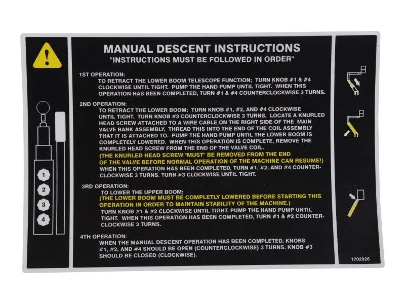 JLG Part # 1702926 | DECAL, MAN DESCENT (INSTRUCT), EA