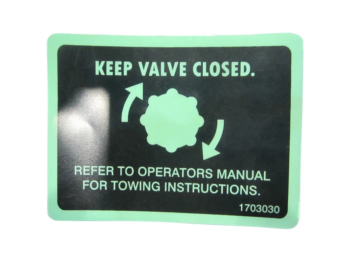 JLG Part # 1703030 | DECAL, CLOSE TOW VALVE, EA