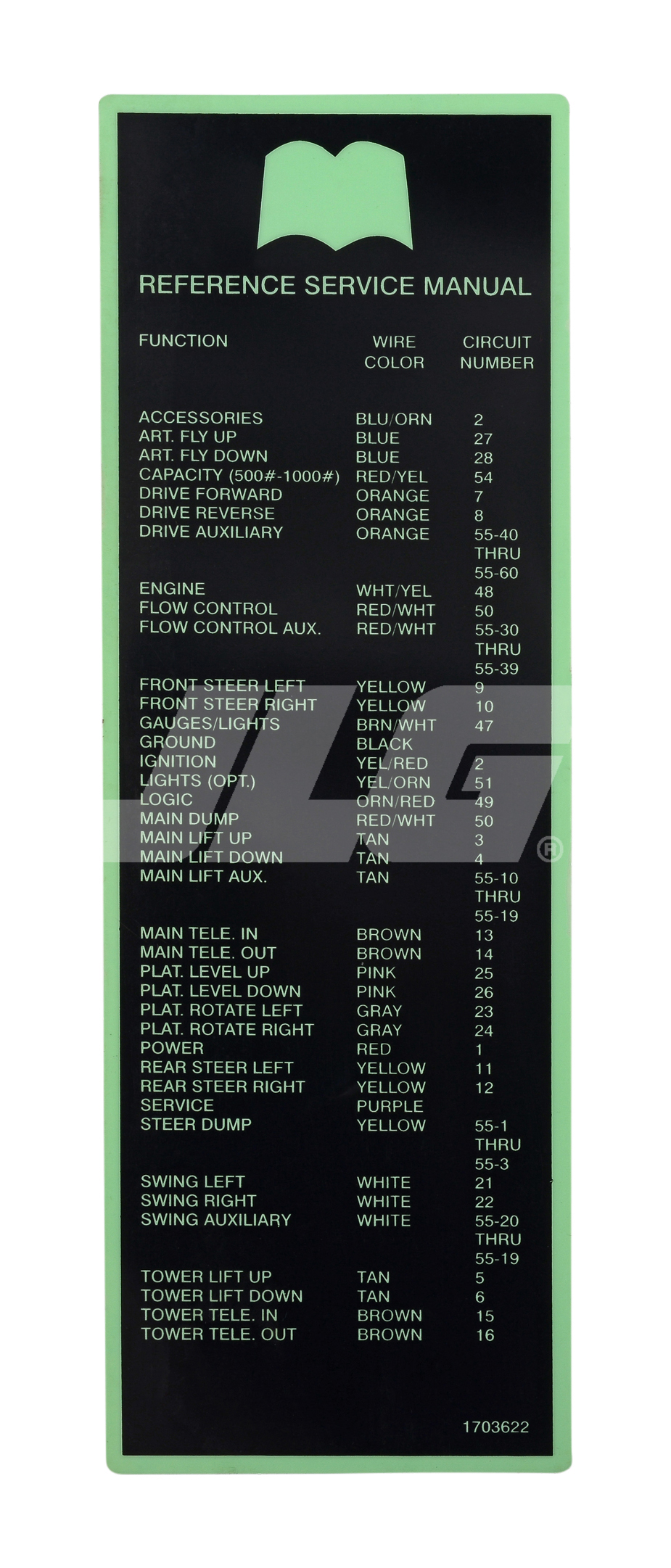 JLG Part # 1703622 | DECAL,SERVICE MANUAL REFERENCE, EA