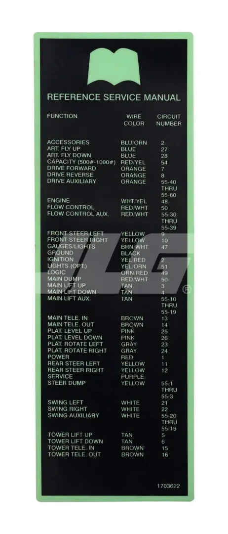 JLG Part # 1703622 | DECAL,SERVICE MANUAL REFERENCE, EA