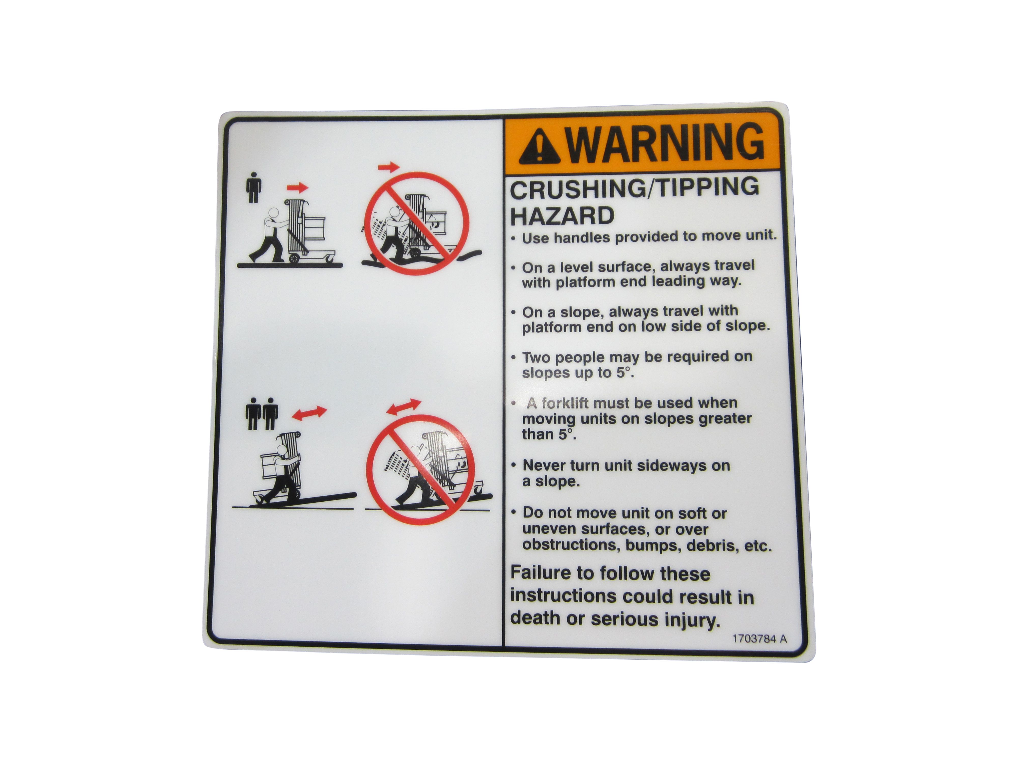 JLG Part # 1703784 | DECAL,WARNING-CRUSHING, EA