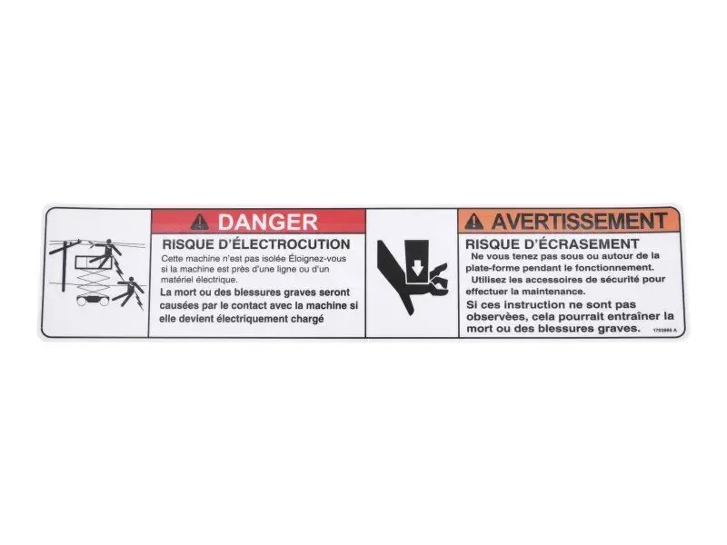 JLG Part # 1703865 | DECAL,WARN.CRUSH HAZARD (FRE), EA