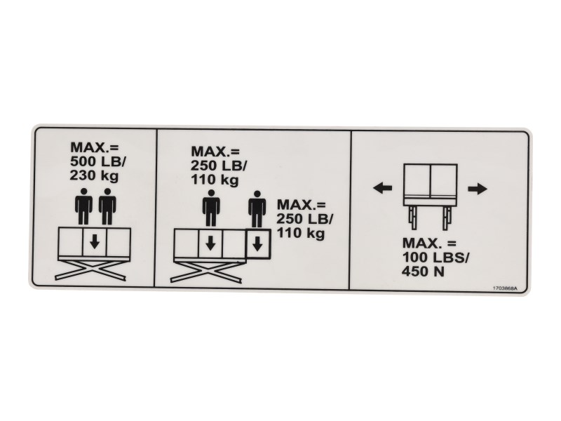 JLG Part # 1703868 | DECAL,CAPACITY 1932E2, EA