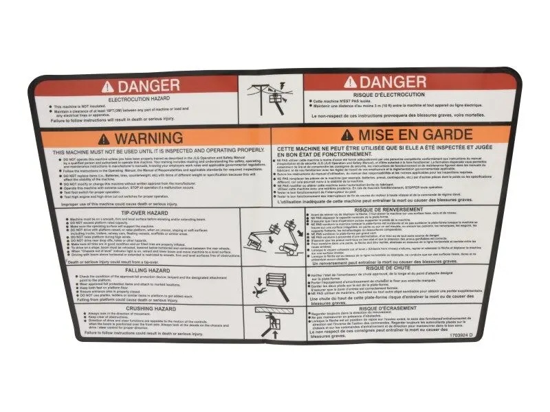 JLG Part # 1703924 | DECAL,WARNING PLT (CAN), EA