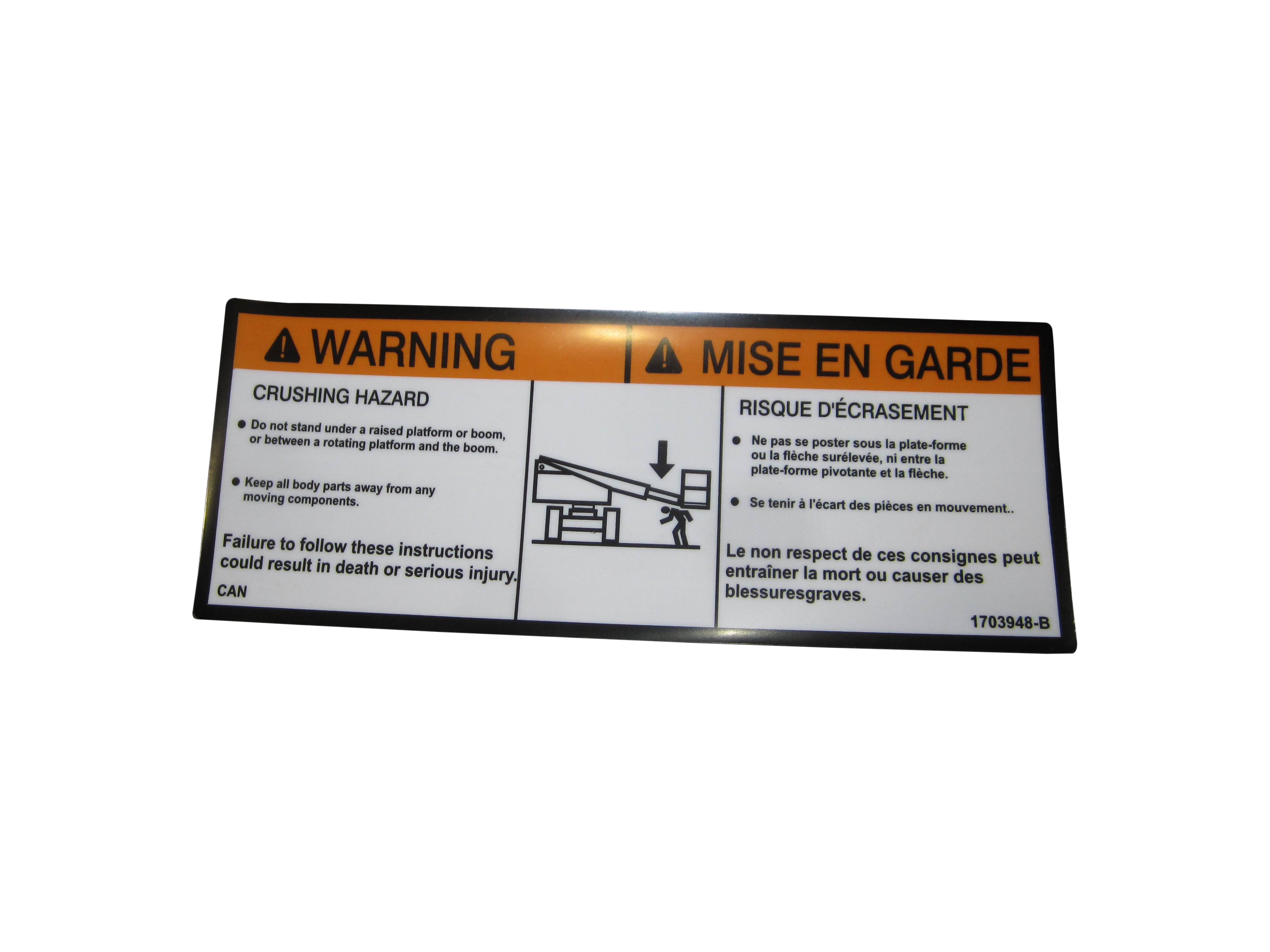 JLG Part # 1703948 | DECAL,WARNING CRUSHING (CAN), EA