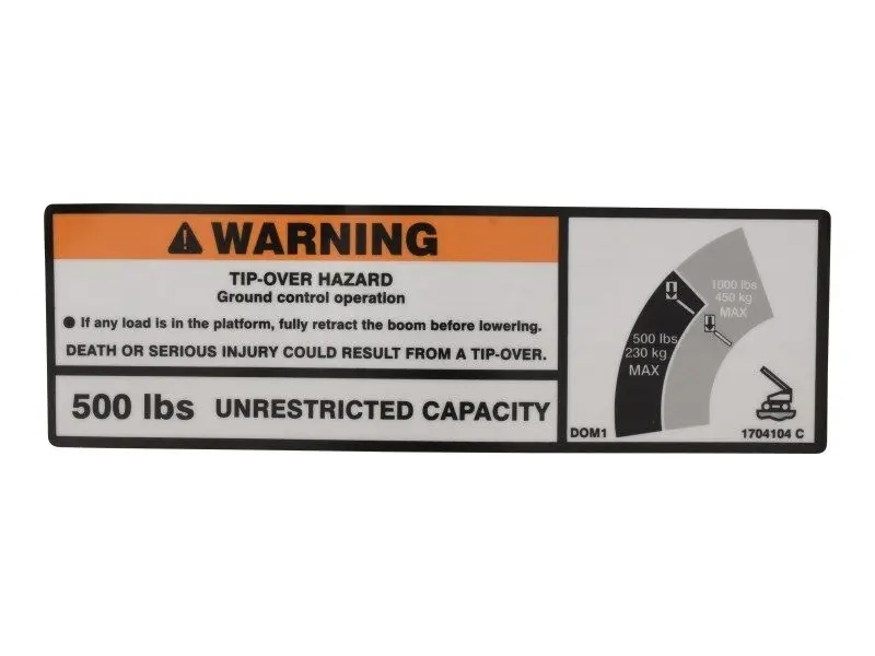 JLG Part # 1704104 | DECAL, WARNING DUAL CAP (DOM1), EA