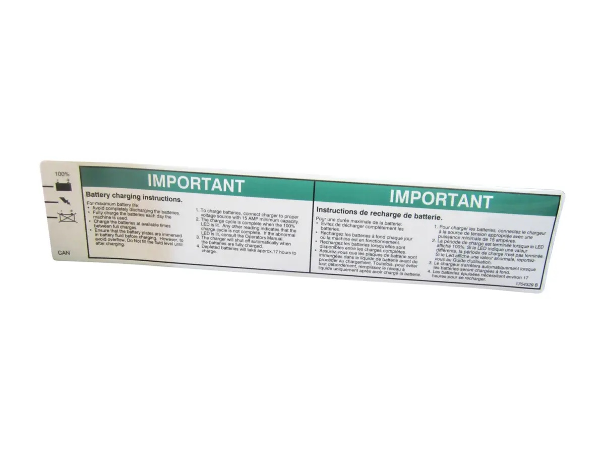 JLG Part # 1704329 | DECAL,BAT CHARGE INSTR (CAN), EA
