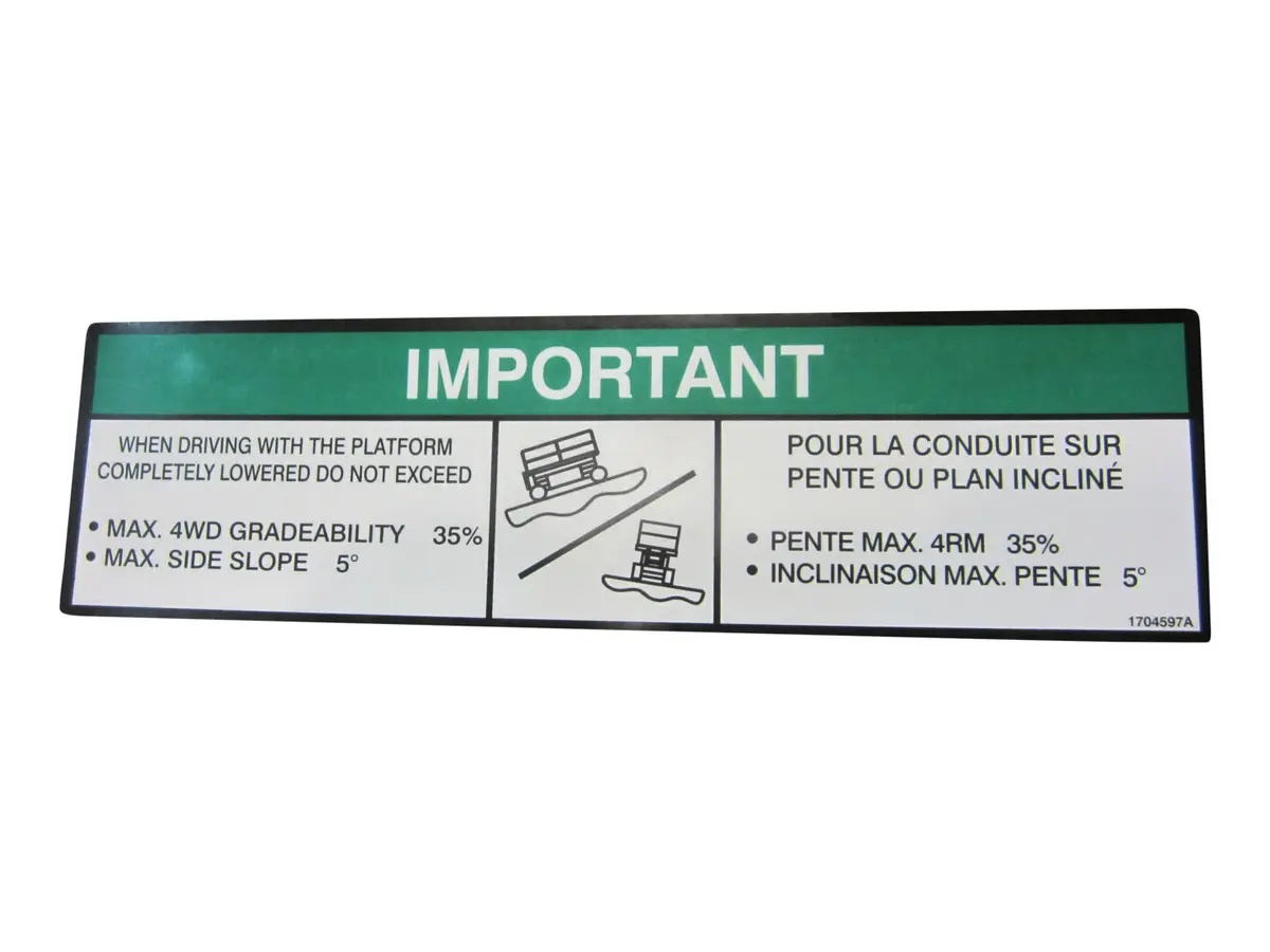 JLG Part # 1704597 | DECAL, GRADEABILITY (ANSI/FRE), EA
