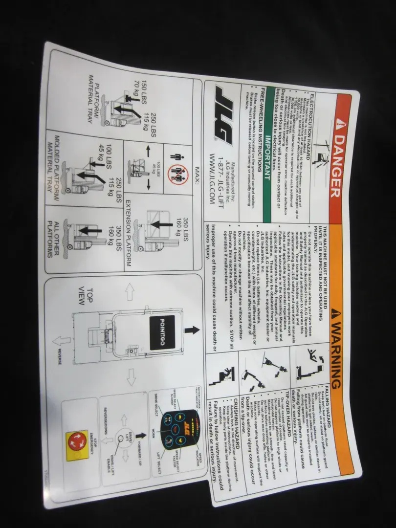 JLG Part # 1705046 | DECAL, WARNING INSTRUCTION, EA