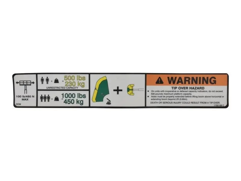 JLG Part # 1705168 | DECAL,PLF CAPACITY 1200/1350, EA