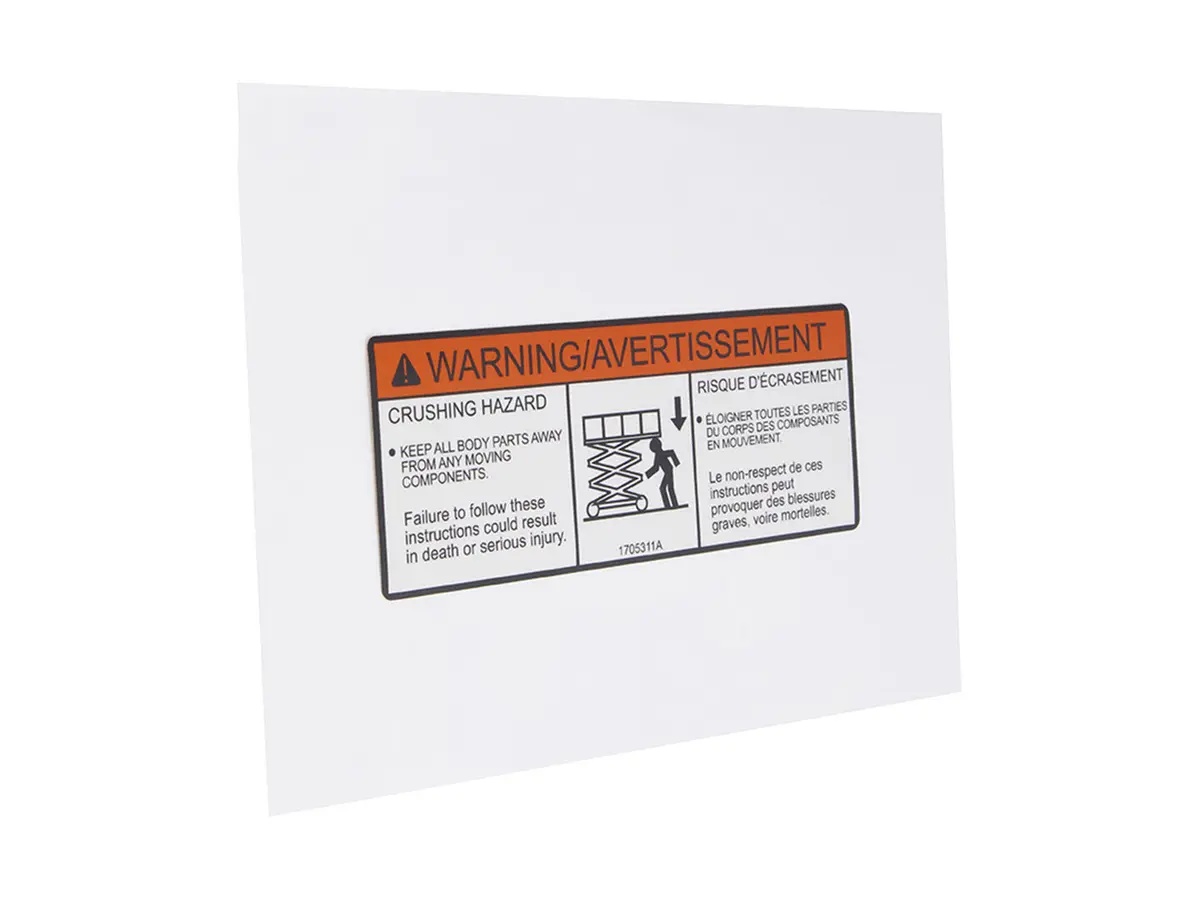 JLG Part # 1705311 | DECAL,WARNING CRUSHING, EA