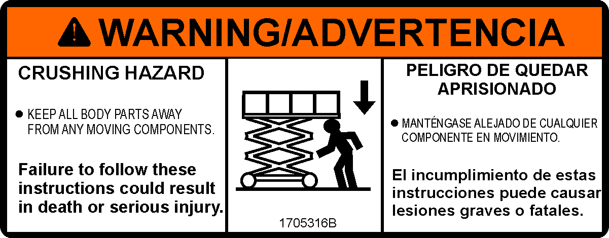 JLG Part # 1705316 | DECAL,WARNING CRUSHING, EA
