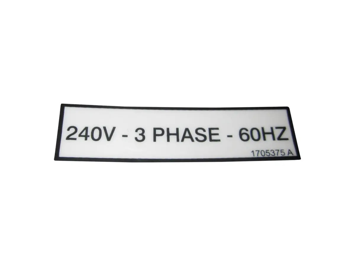 JLG Part # 1705375 | DECAL,240V 3 PHASE 60HZ, EA