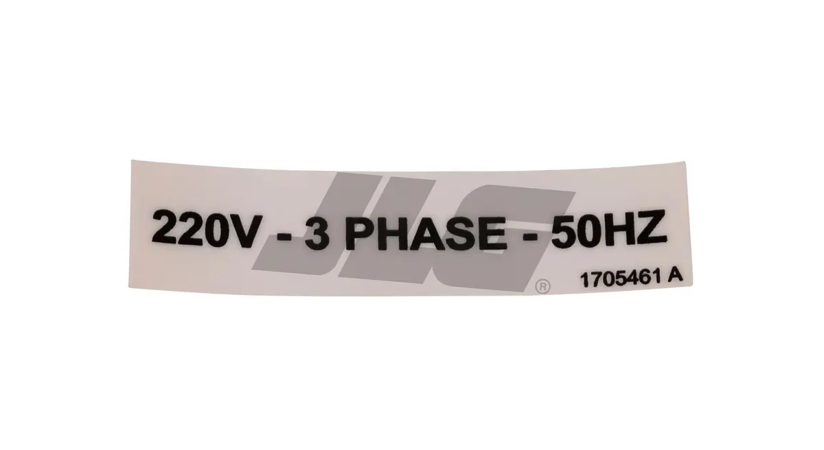 JLG Part # 1705461 | DECAL, 220V 3 PHASE 50HZ, EA