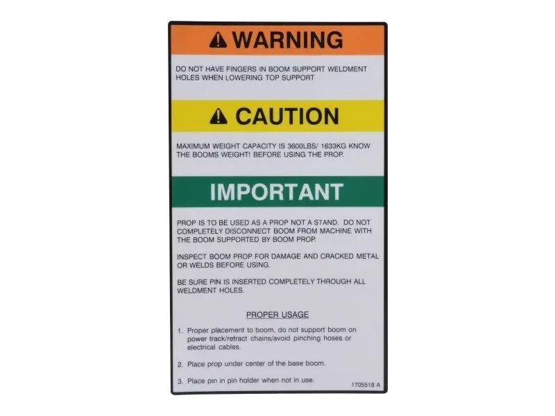 JLG Part # 1705518 | DECAL,BOOM PROP, EA