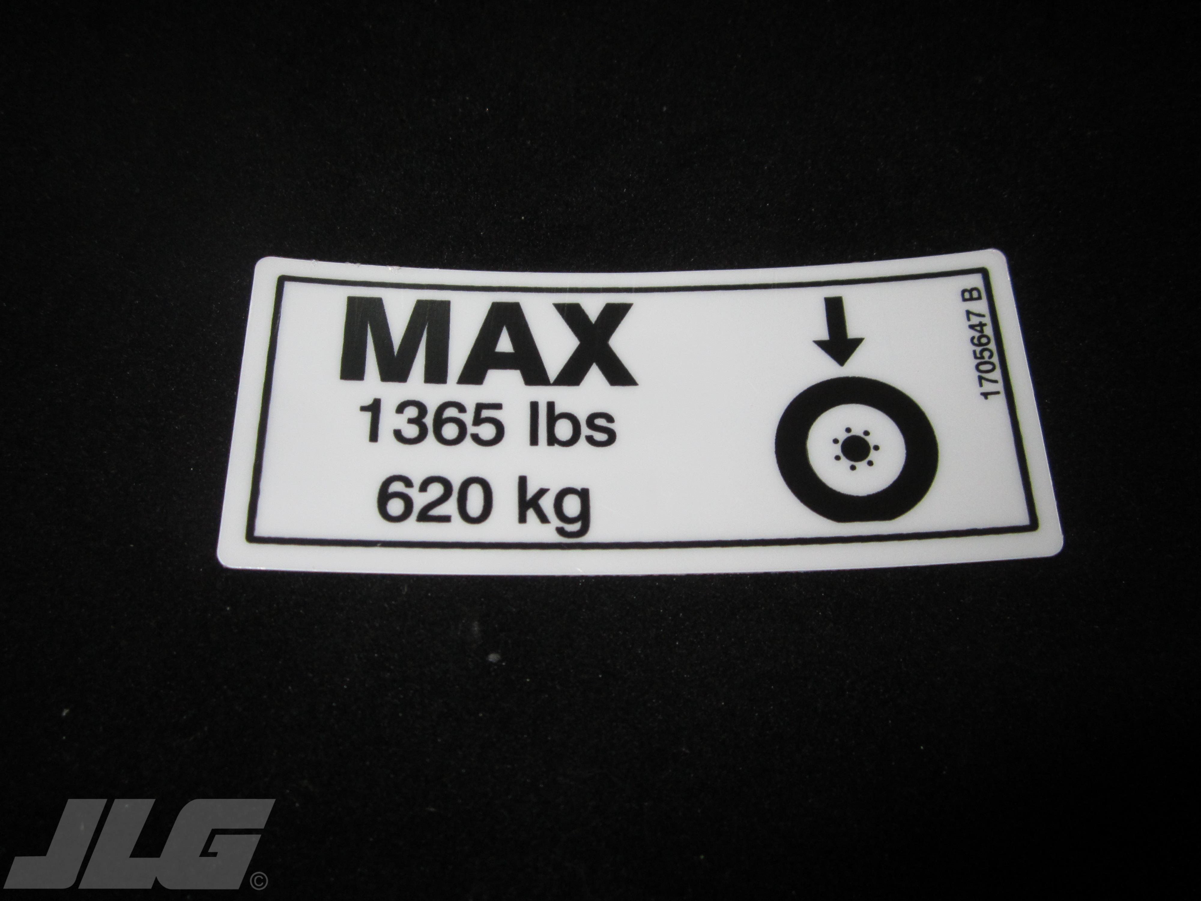 JLG Part # 1705647 - DECAL, TIRE LOAD(1365LB/620KG), EA