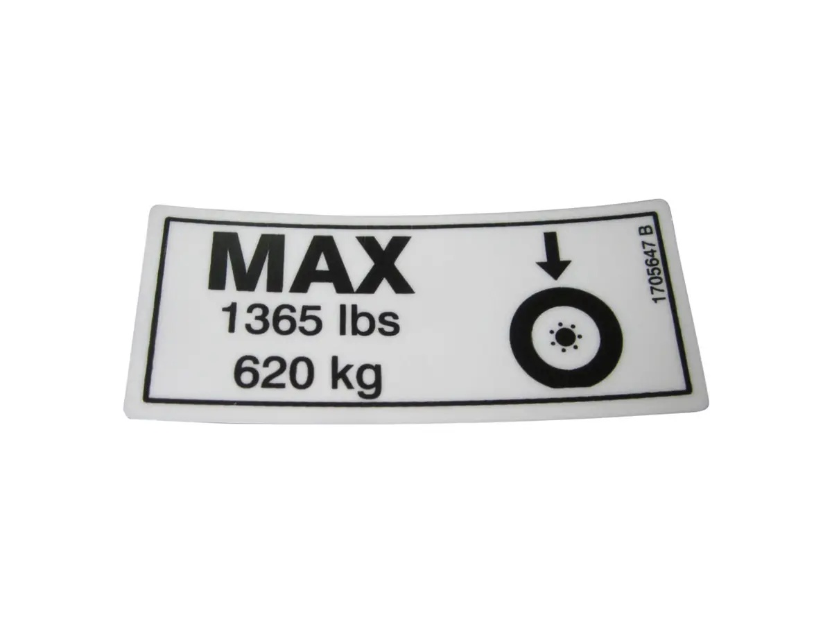 JLG Part # 1705647 | DECAL, TIRE LOAD(1365LB/620KG), EA