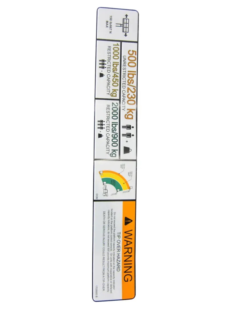 JLG Part # 1705685 | DECAL,WARNING DUAL CAP (DOM), EA