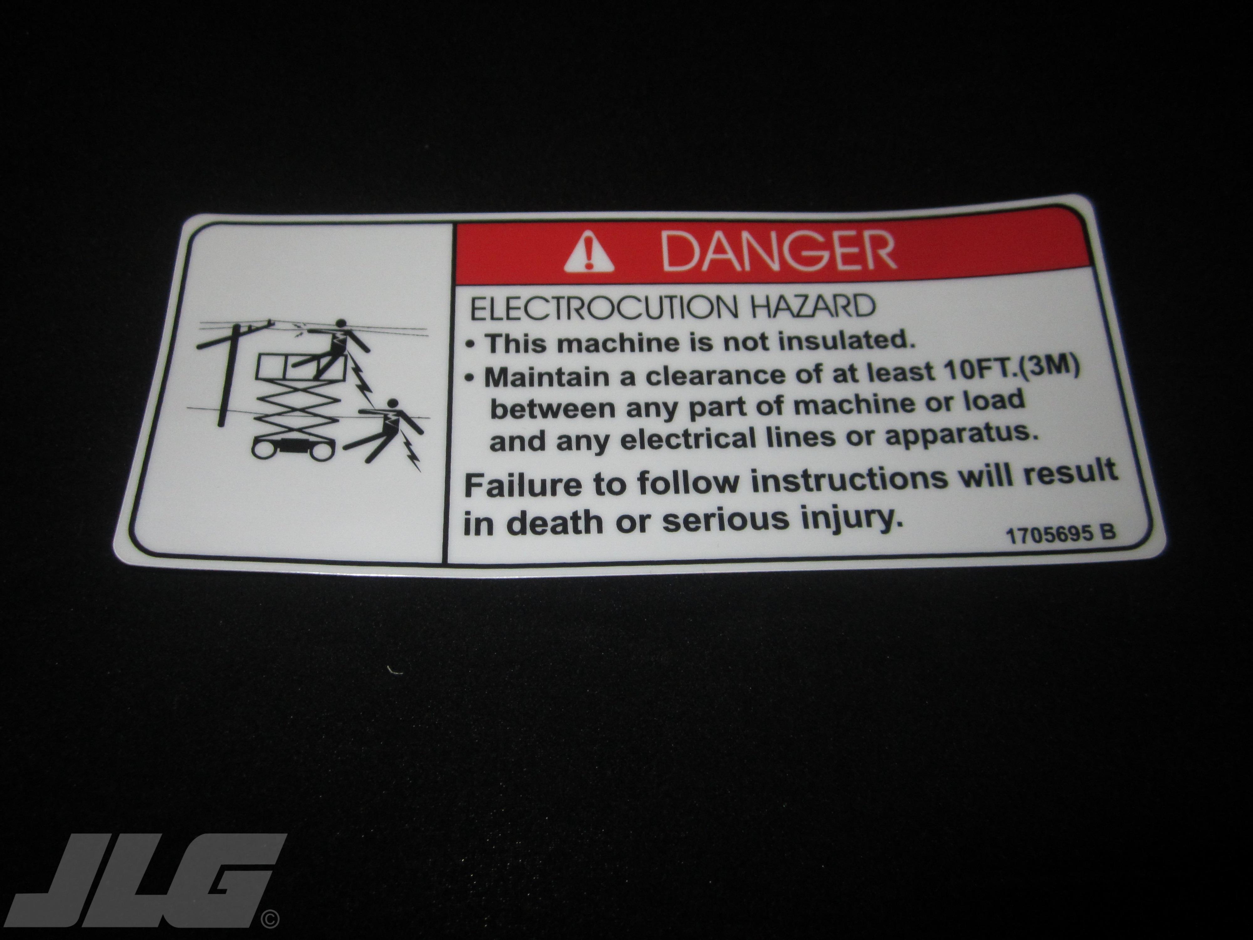 JLG Part # 1705695 - DECAL,ELECTROCUTION 1930ES, EA