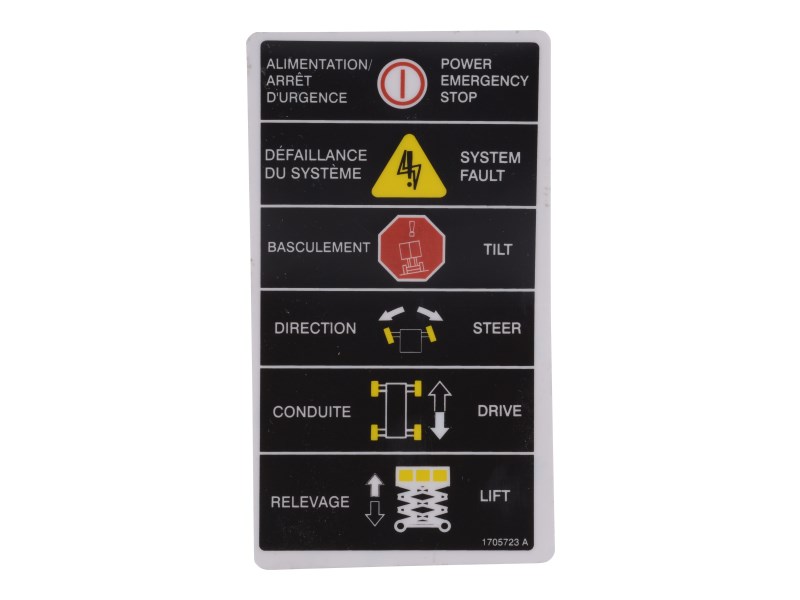 JLG Part # 1705723 | DECAL,LEGEND ENG/FRE, EA