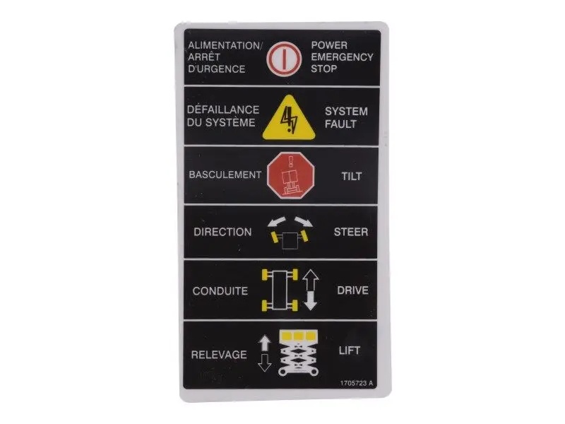JLG Part # 1705723 | DECAL,LEGEND ENG/FRE, EA
