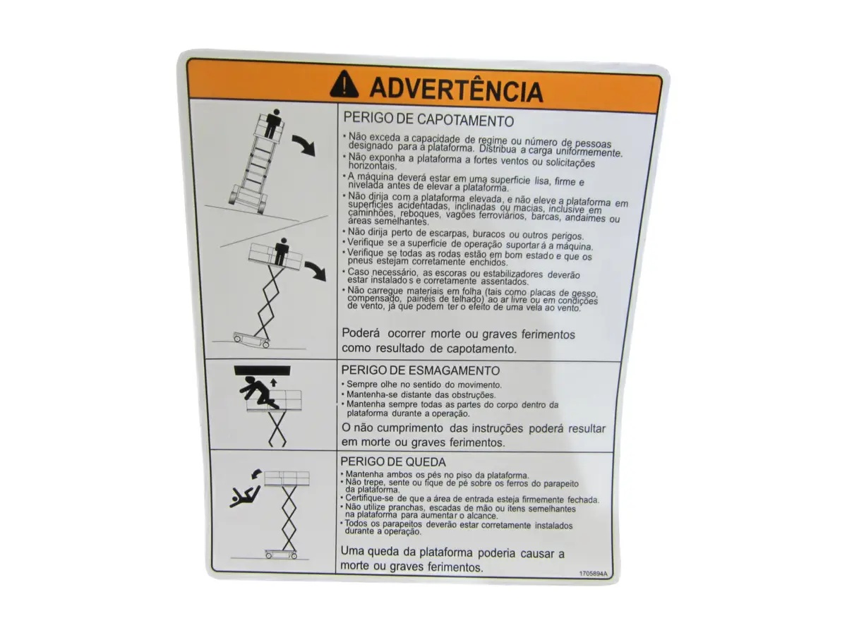 JLG Part # 1705894 | DECAL, WARNING (POR), EA
