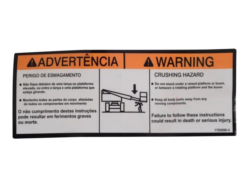 JLG Part # 1705898 | DECAL,WARN,CRUSHING (BRZ POR), EA