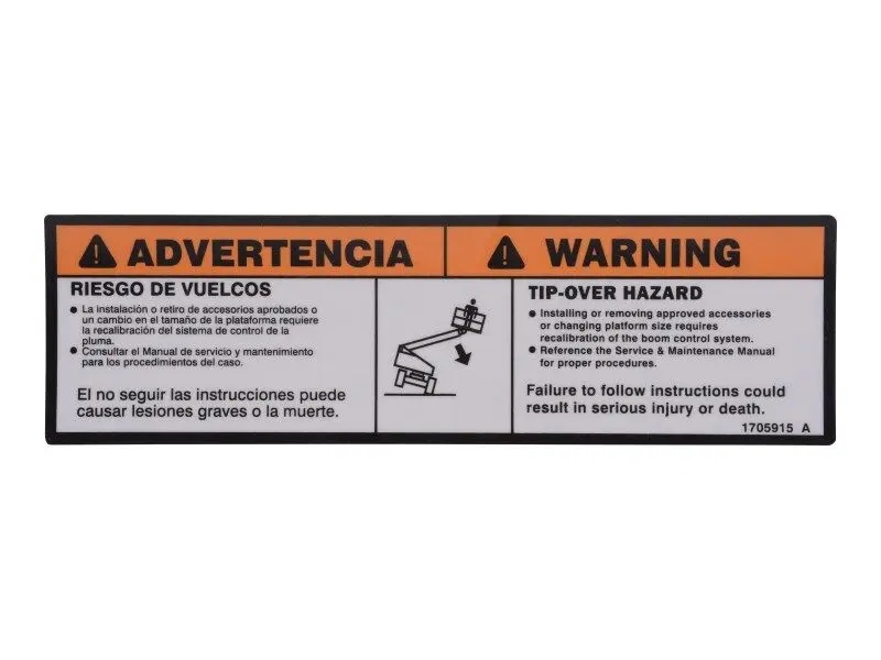 JLG Part # 1705915 | DECAL,TIP-OVER HAZARD, EA