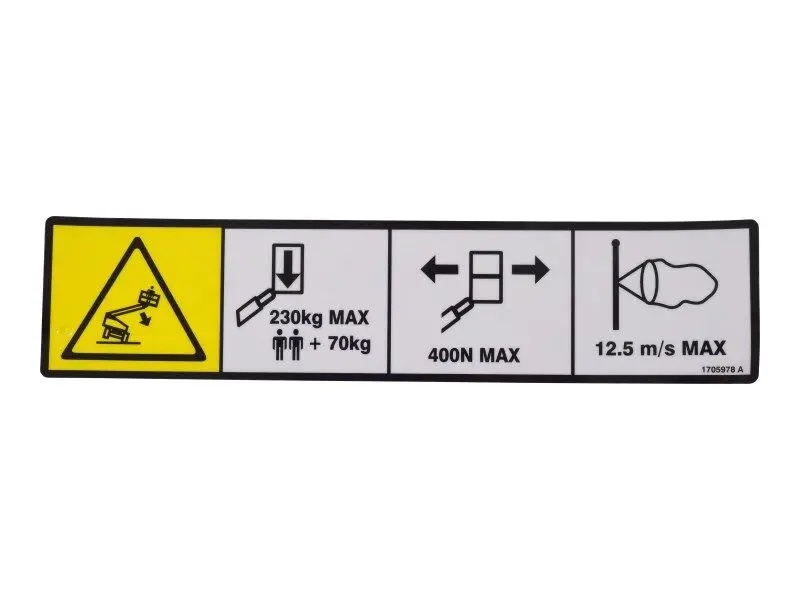 JLG Part # 1705978 | DECAL, 230KG CAPACITY, EA