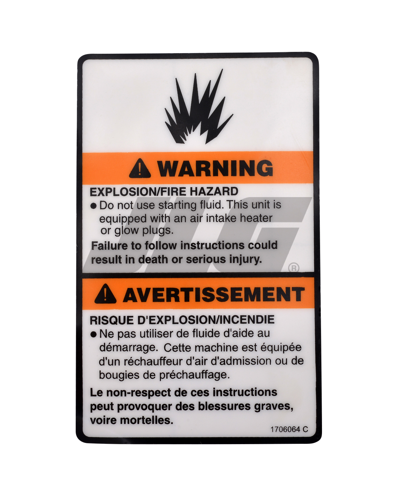 JLG Part # 1706064 | DECAL,WARNING EXPLOSION, EA