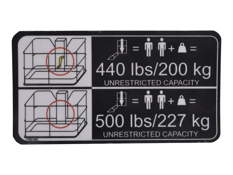 JLG Part # 1706106 | DECAL,CAPACITY MTB T350, EA